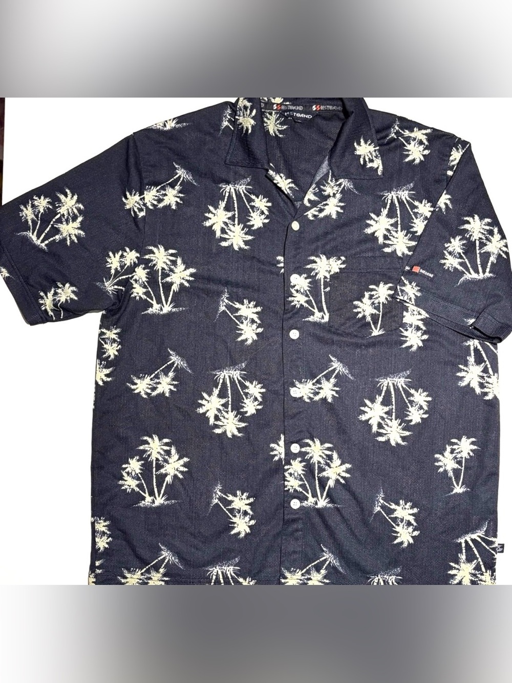 HOT SAND Black Palm Tree Tropical Hawaiian Resort Shirt Camp Collar Size XL